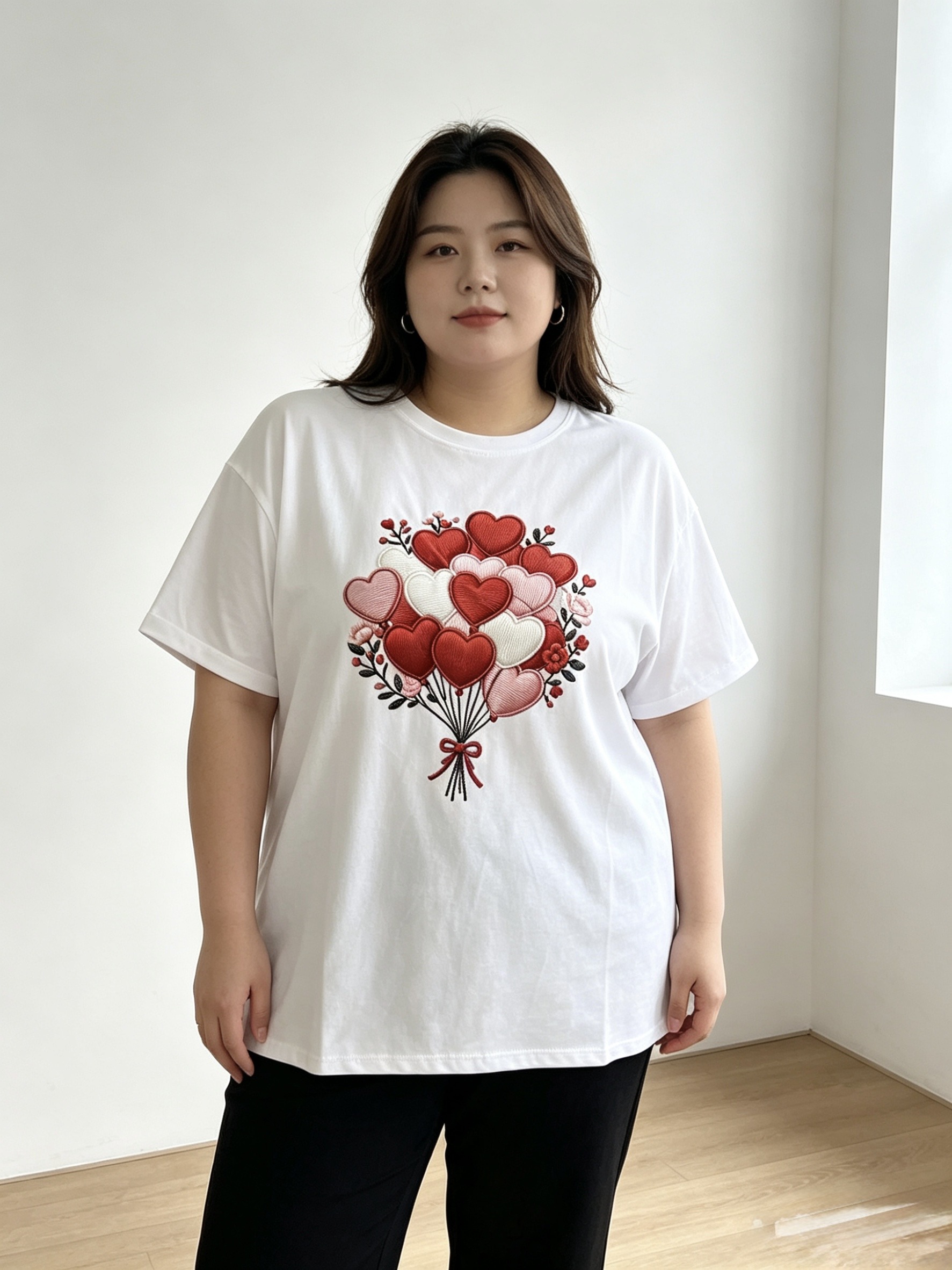 Mayorista Mika Moda - Camiseta de talla grande con estampado efecto bordado