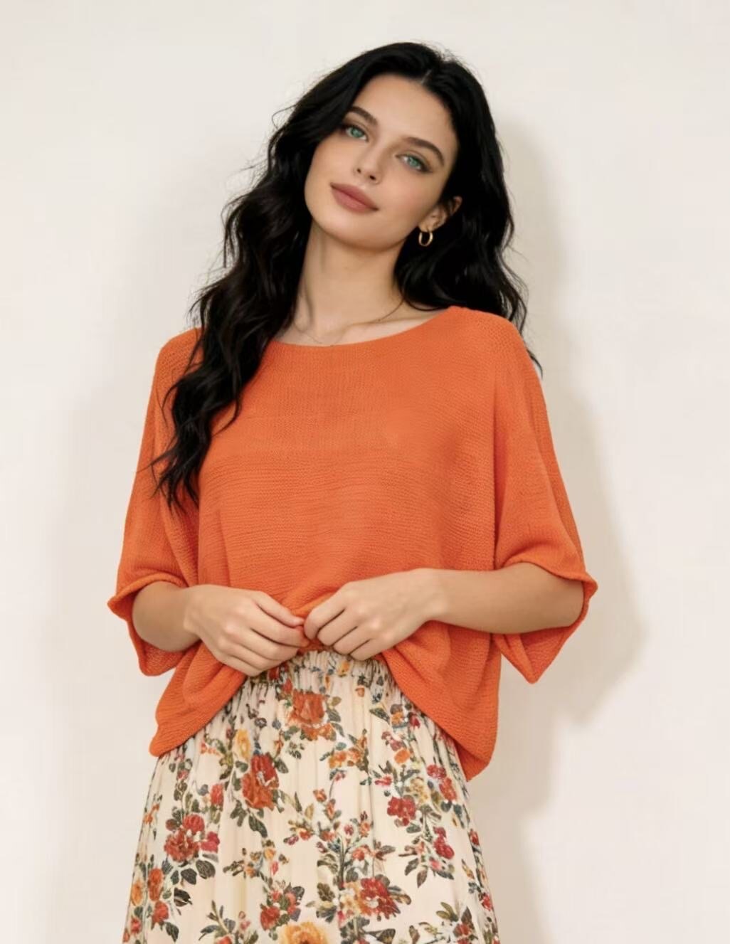 Wholesaler Mika Moda - Cotton sweater with three-quarter sleeves