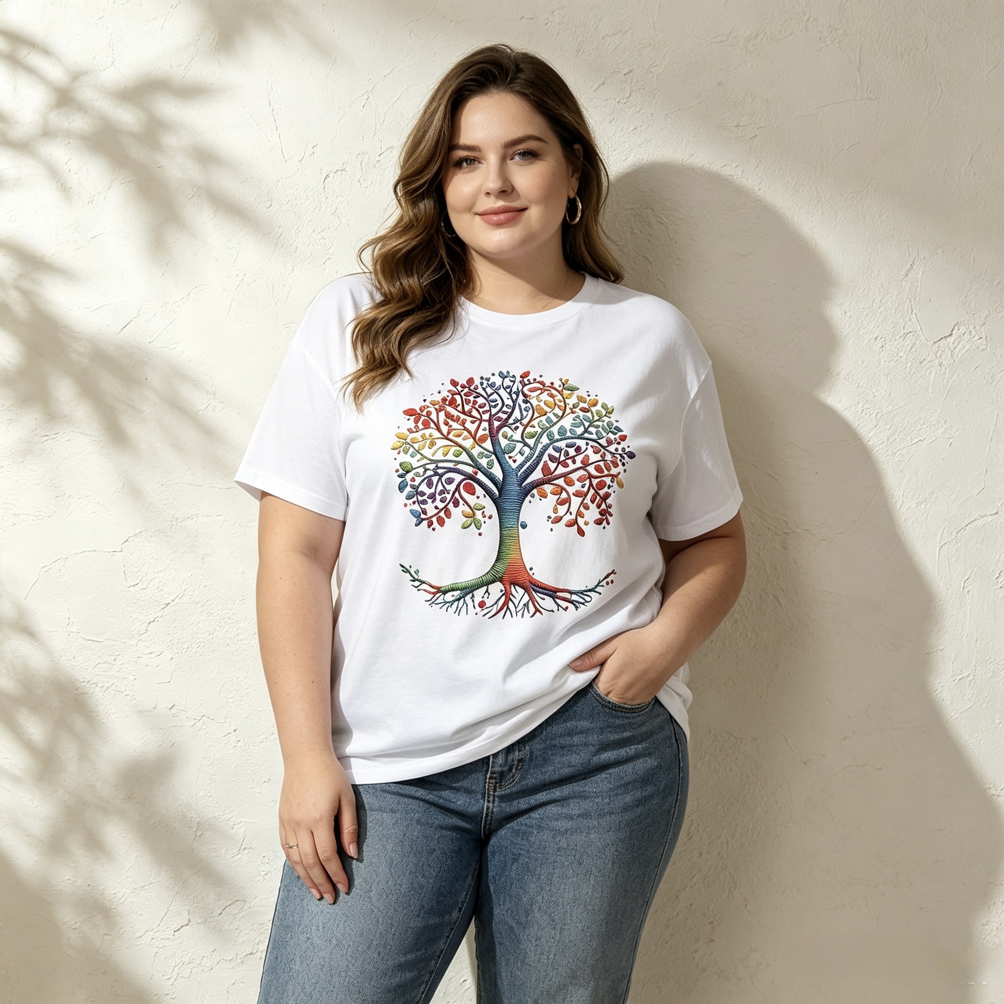 Mayorista Mika Moda - Camiseta de talla grande con estampado efecto bordado
