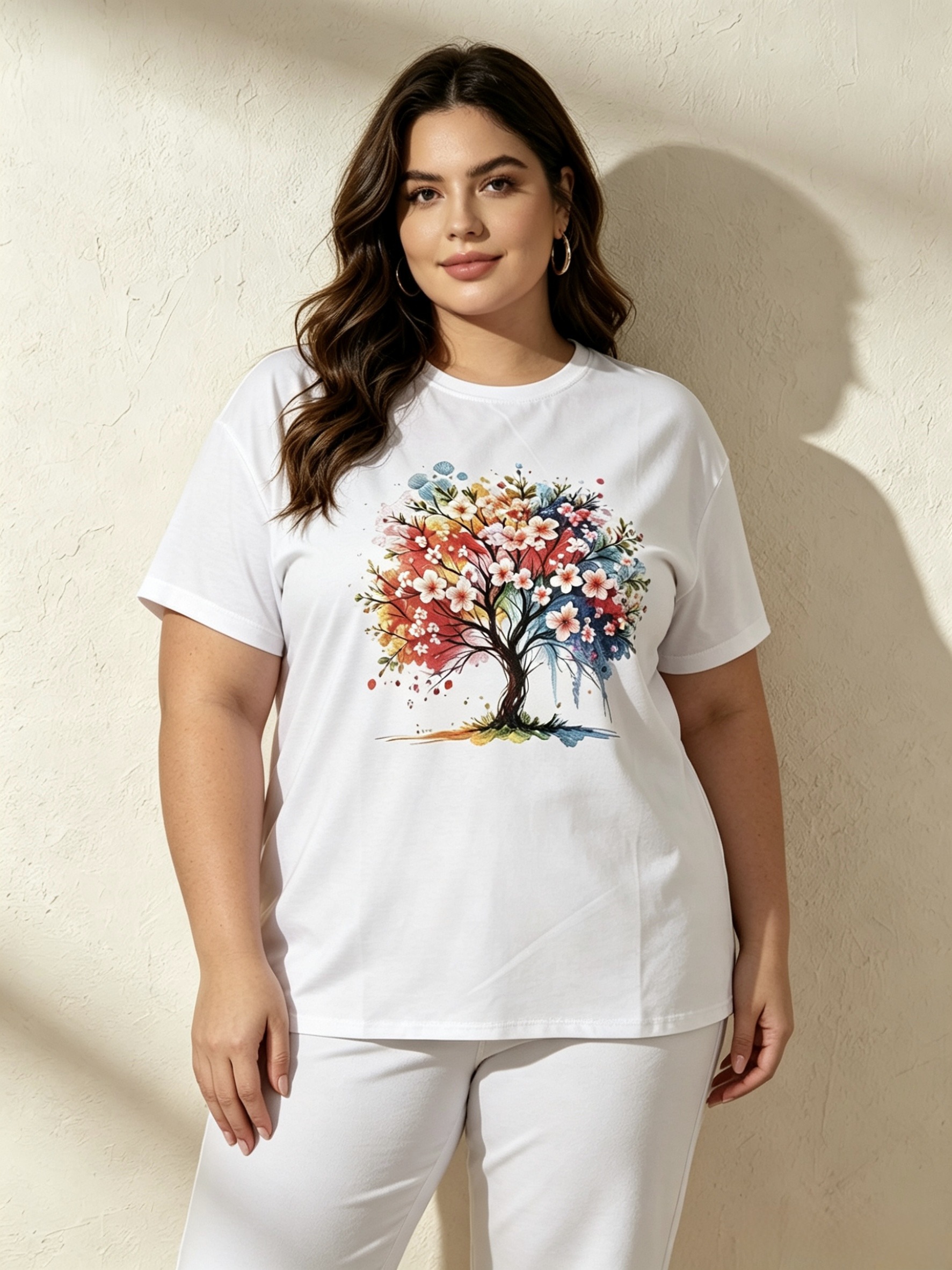Mayorista Mika Moda - Camiseta de talla grande con estampado efecto bordado
