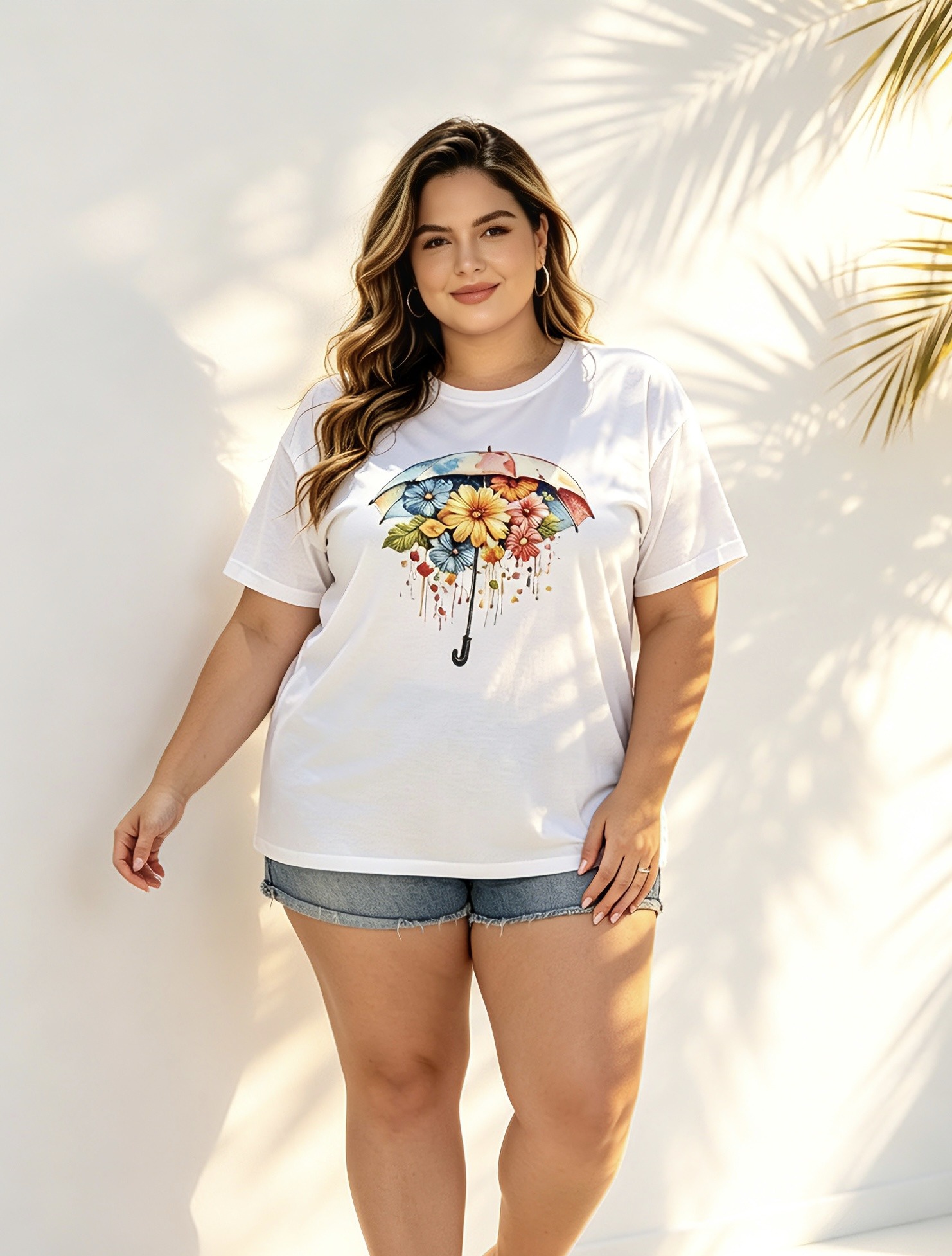Mayorista Mika Moda - Camiseta de talla grande con estampado de efecto bordado
