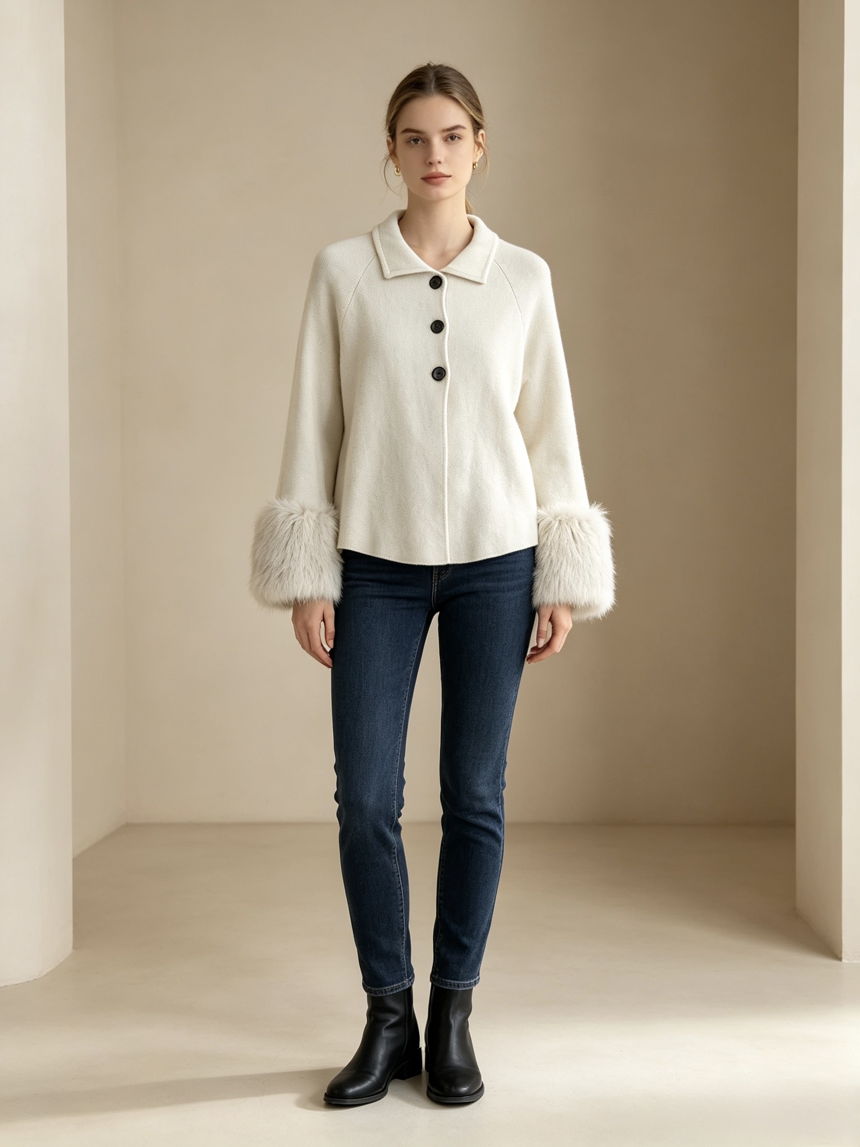 Wholesaler Mika Moda - Jacket with faux fur on the cuff
