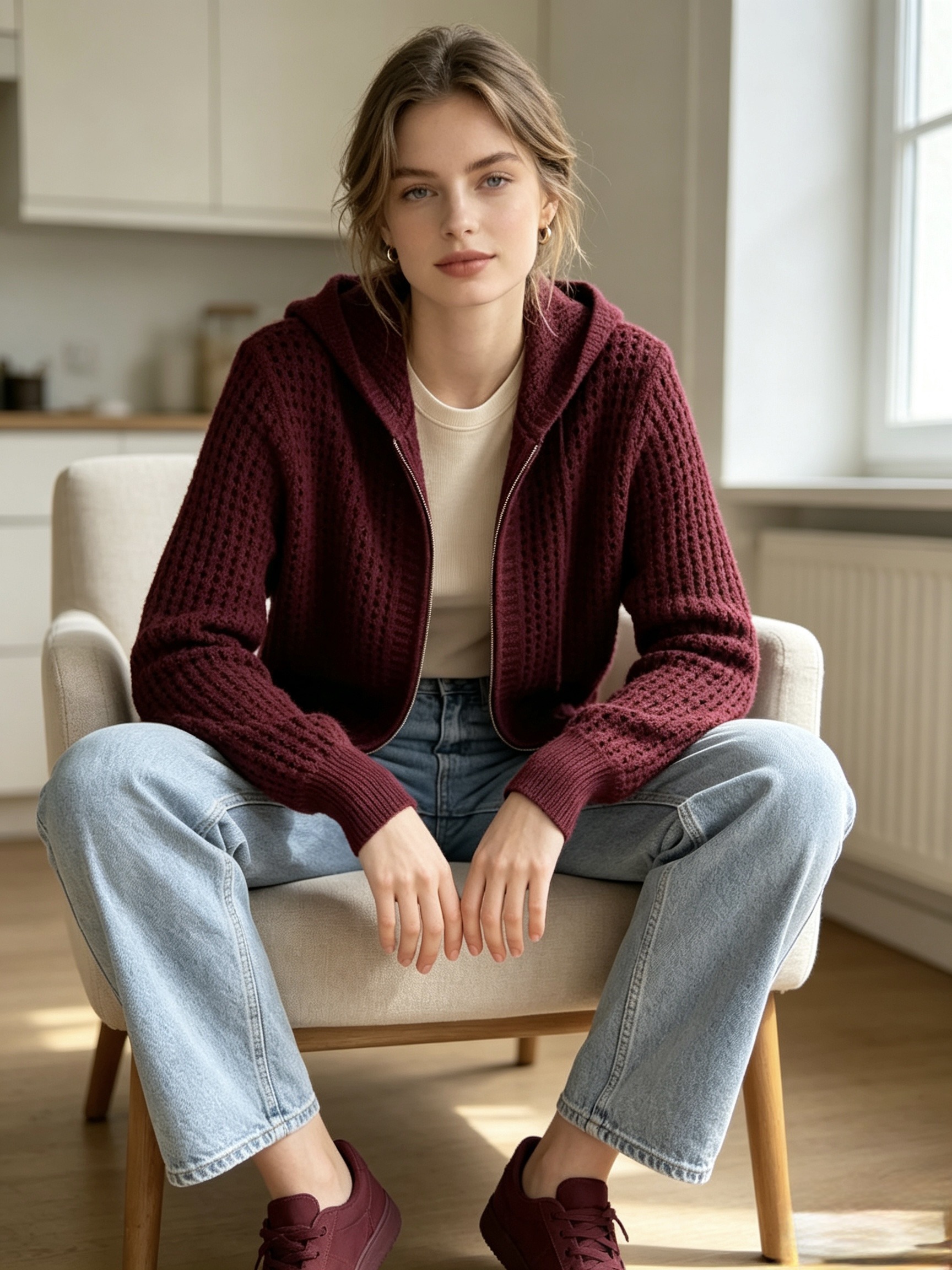 Wholesaler Mika Moda - Knit jacket with zipper and hood