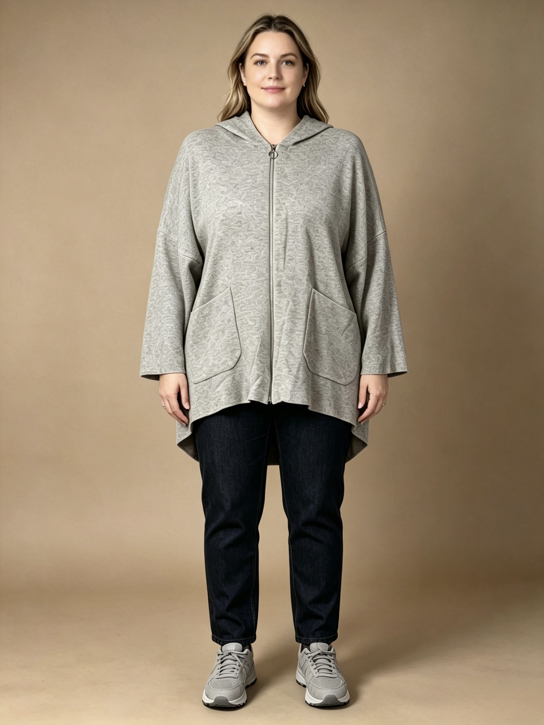 Wholesaler Mika Moda - Oversized knitted fabric jacket with hood