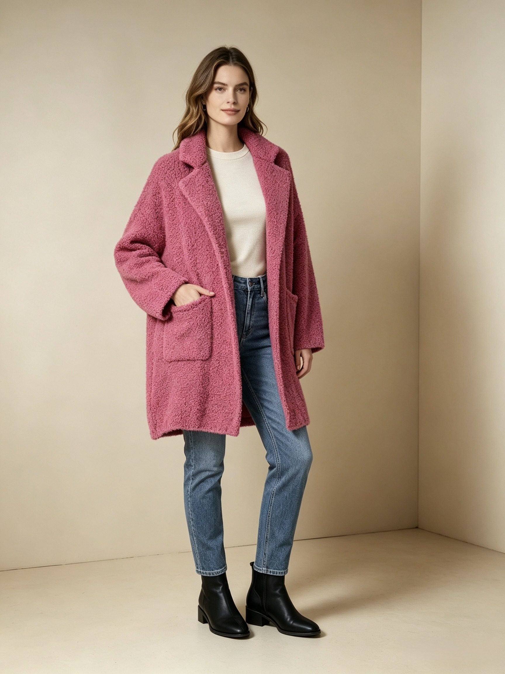 Wholesaler Mika Moda - Women's jacket with bouclé effect pockets