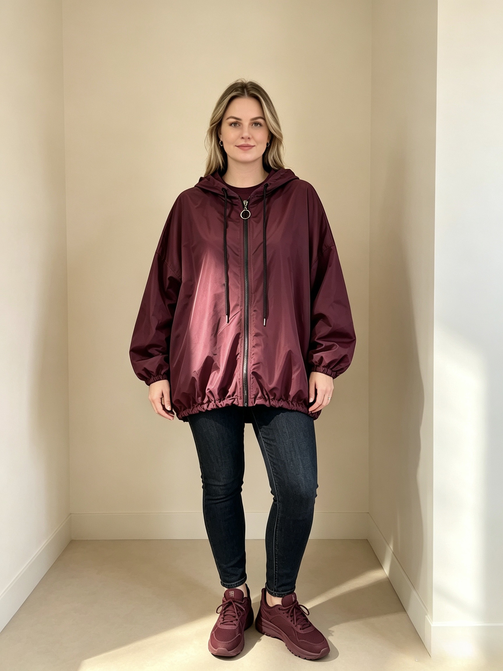 Wholesaler Mika Moda - Raincoat with hood and side pockets, featuring elastic at the hem and armholes