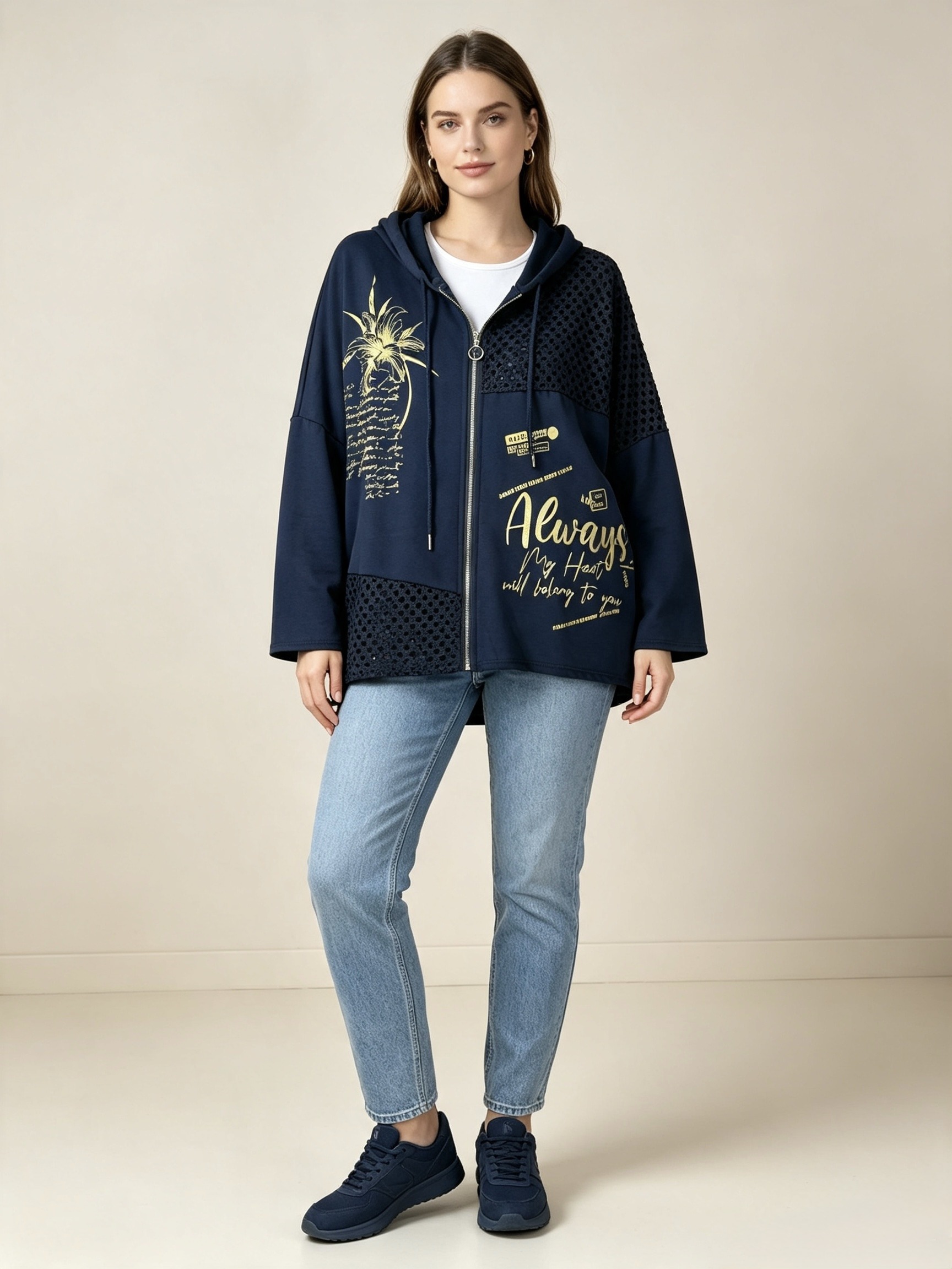 Wholesaler Mika Moda - Jacket with zipper adorned with gold prints