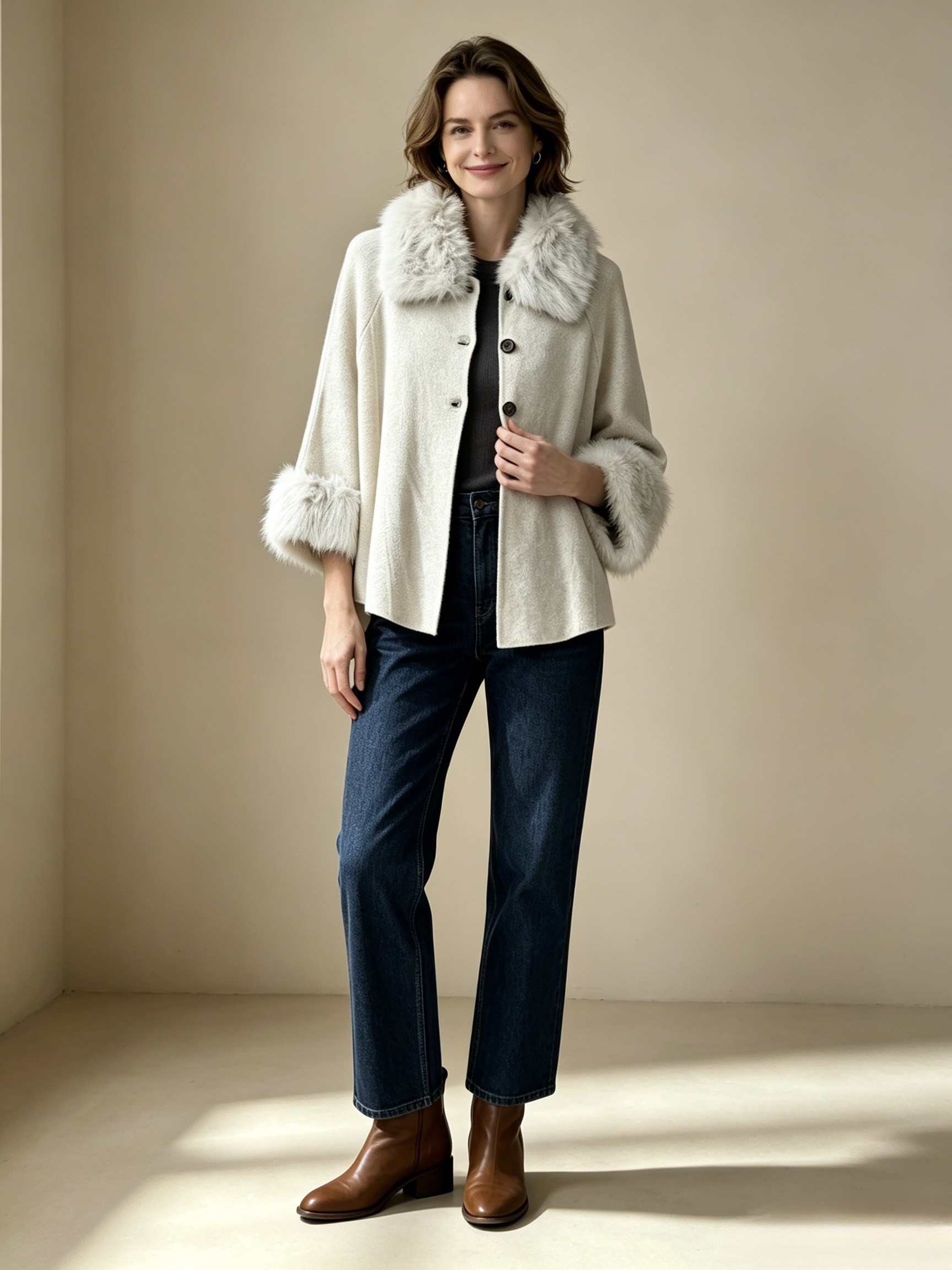 Wholesaler Mika Moda - Jacket with removable faux fur collar and also secured at the wrist
