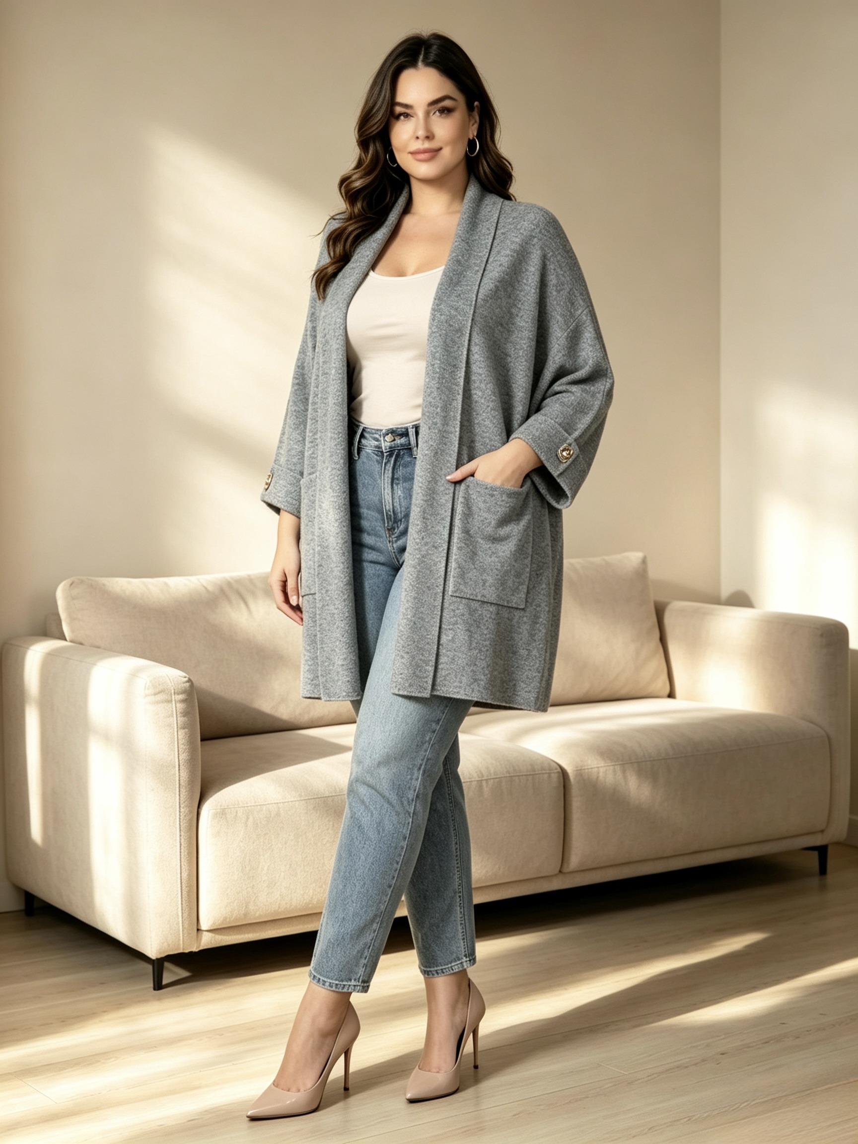 Wholesaler Mika Moda - Mid-length cardigan with pockets (Oversize)