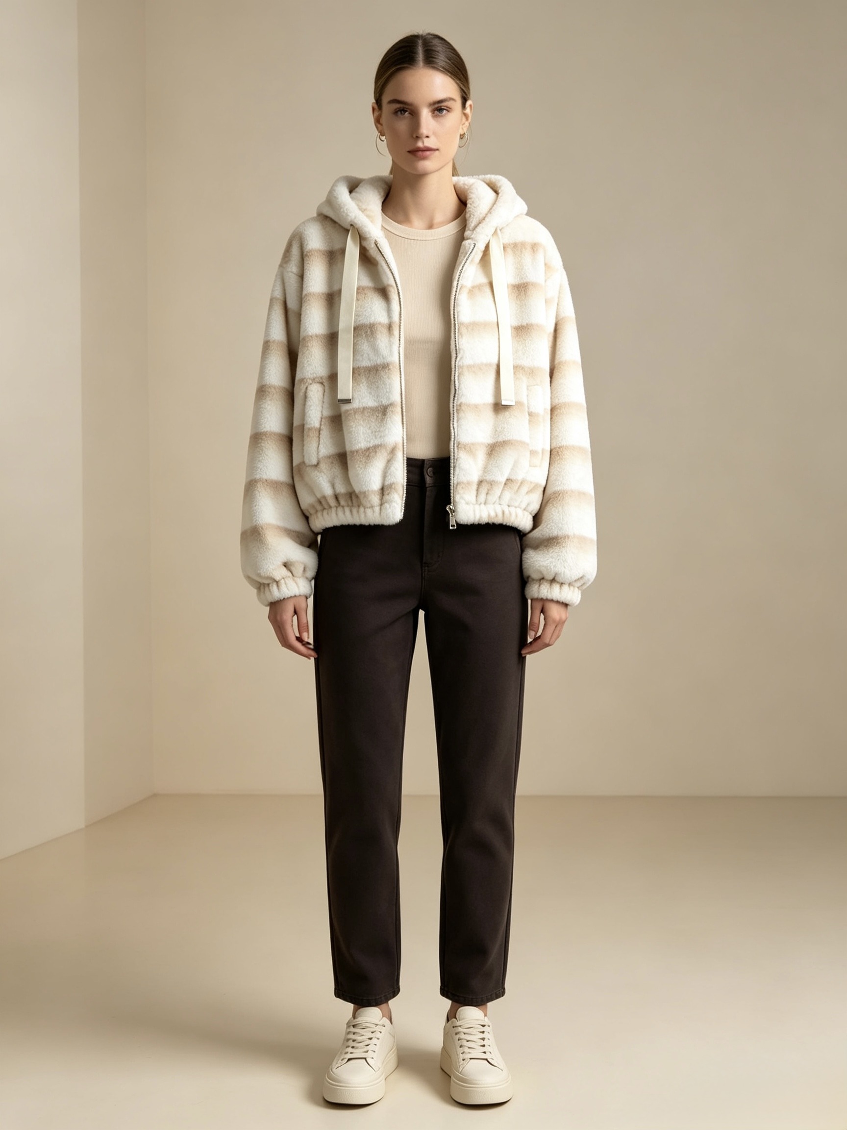 Wholesaler Mika Moda - Faux fur jacket with hood and pockets