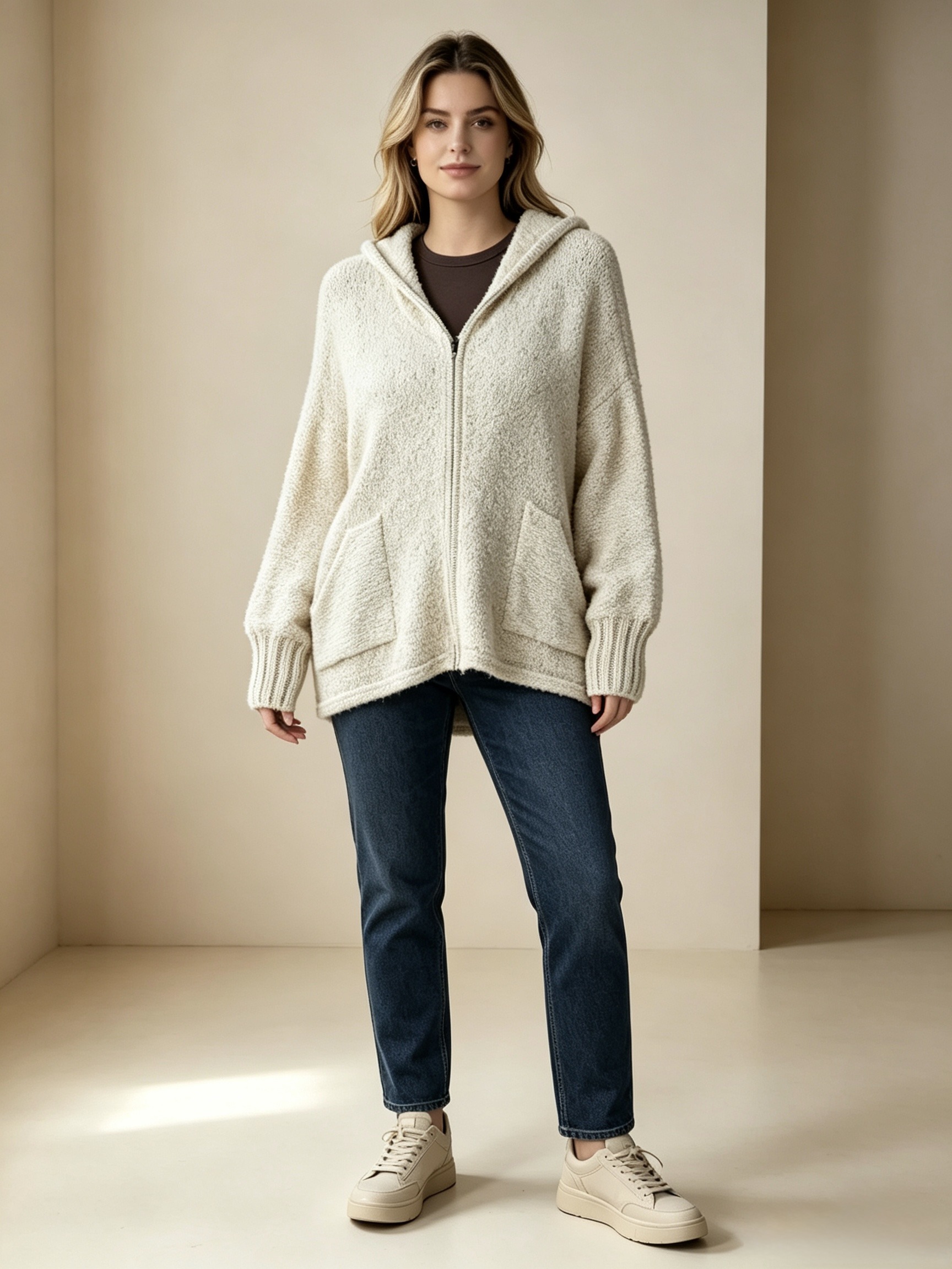 Wholesaler Mika Moda - Women's zip-up jacket with bouclé effect
