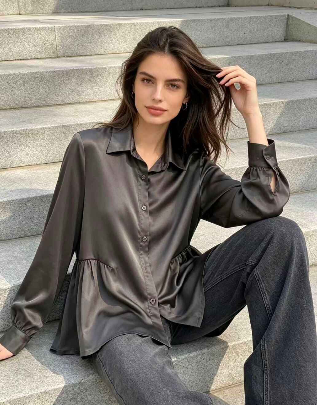 Grossiste MIKAFIRENZE - Chemise en satin avec coutures latérales