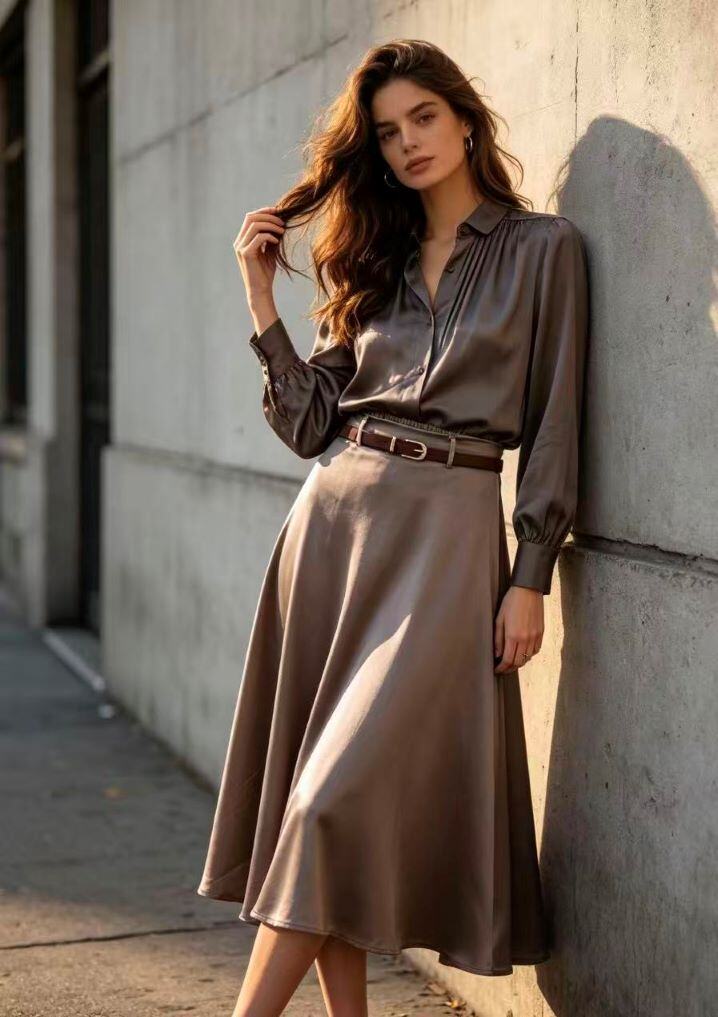 Grossiste MIKAFIRENZE - JUPE EN SATIN AVEC CEINTURE