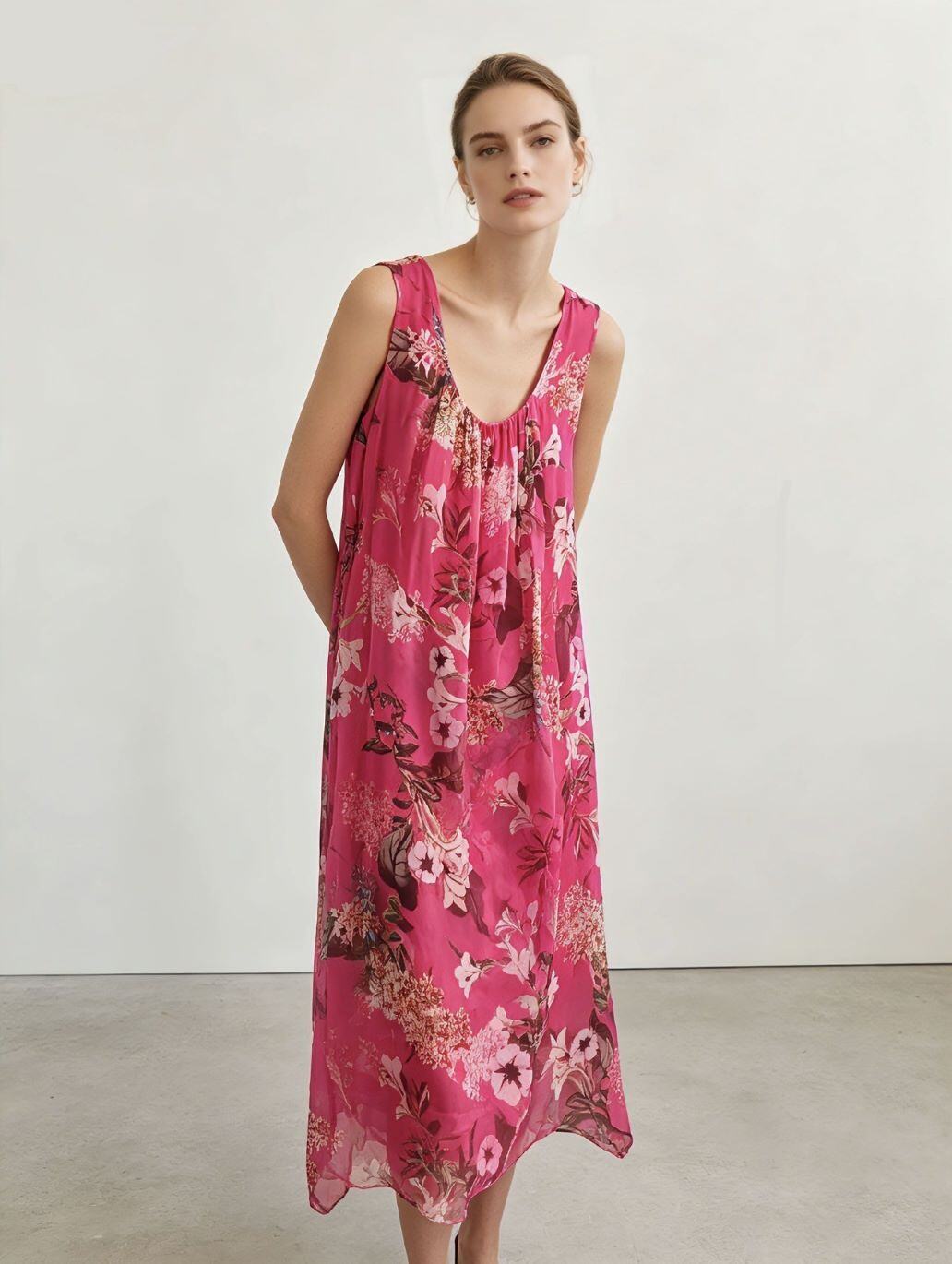Mayorista MIKAFIRENZE - VESTIDO FLORAL DE SEDA MIXTA CON APERTURA CRUZADA DELANTERA
