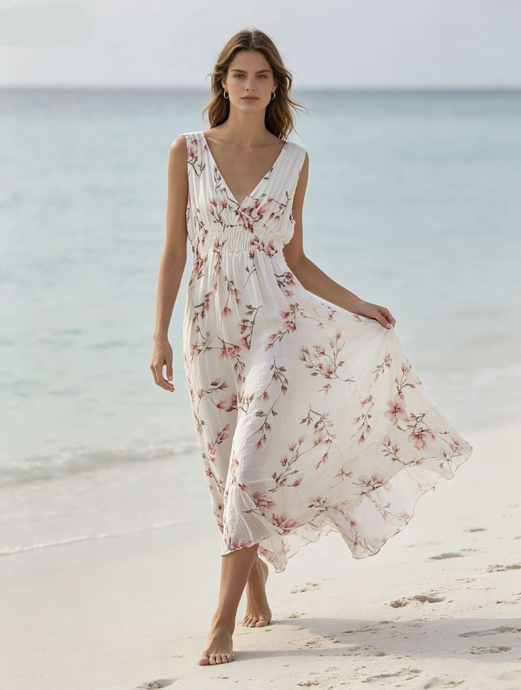 Mayorista MIKAFIRENZE - VESTIDO DE MEZCLA DE SEDA CON CINTURA ELÁSTICA