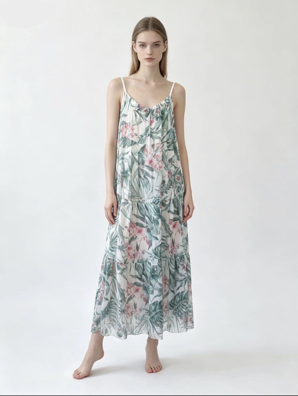 Großhändler MIKAFIRENZE - MAXIKLEID AUS VISKOSE UND SEIDE MIT BLUMENMUSTER