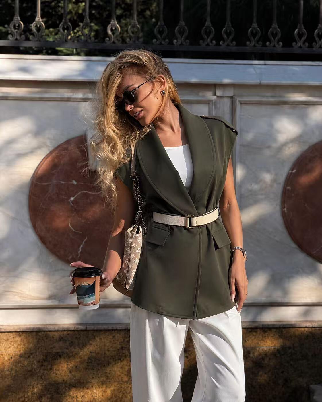 Wholesaler MILLERA - LONG VEST WITH BELT AND LAPELS