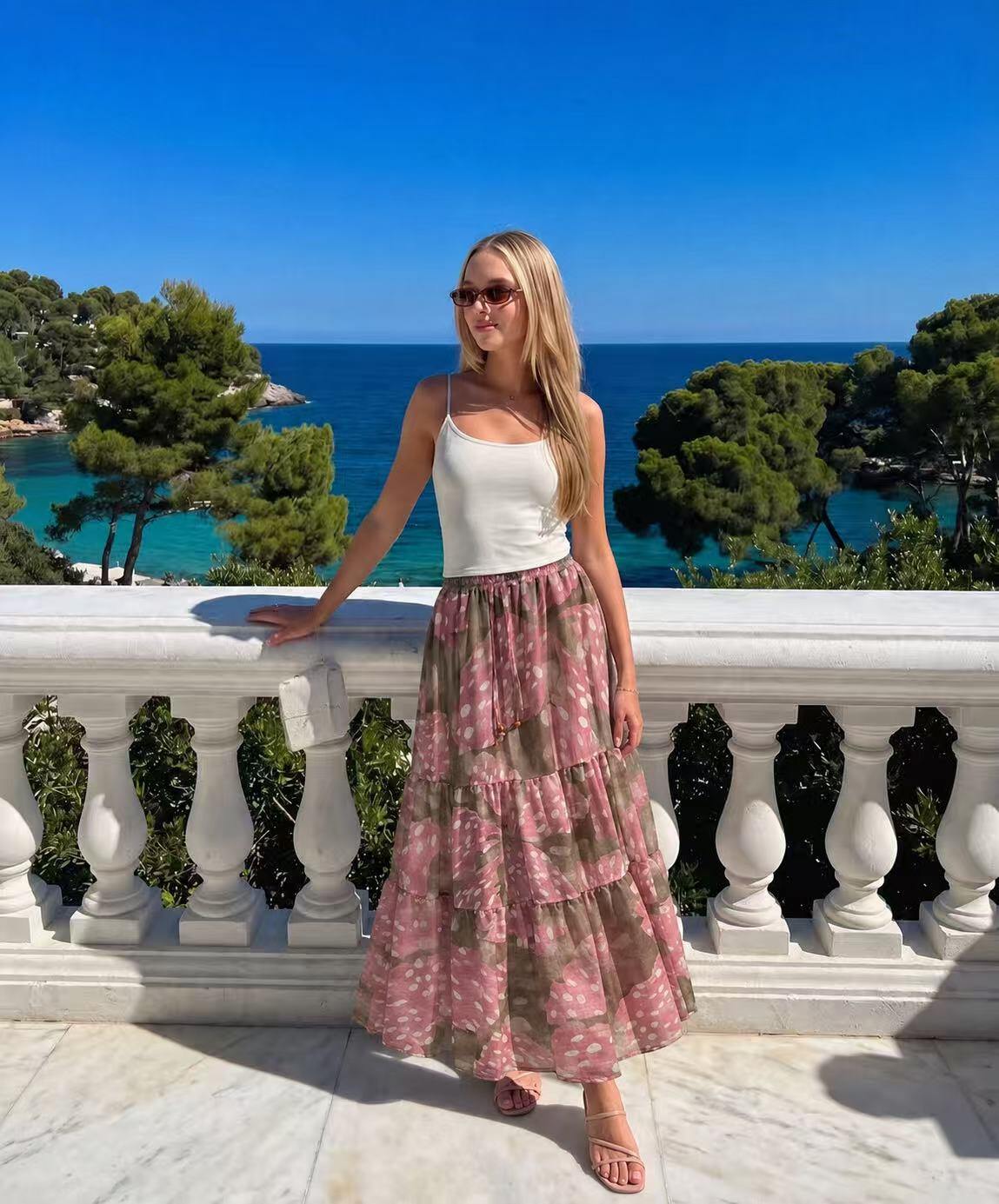 Jupes Femme Jupe Longue à Imprimé Floral Pour Femmes,taille Haute,fête,plage,poche Jupe Blanche
