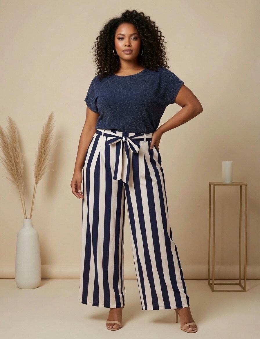 Mayorista Mily Grande Taille - Pantalones anchos talla grande con cinturón de lentejuelas