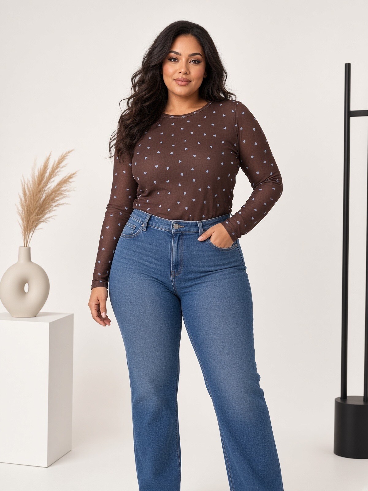Grossiste Mily Grande Taille - top  à motif cœur bleu grande taille