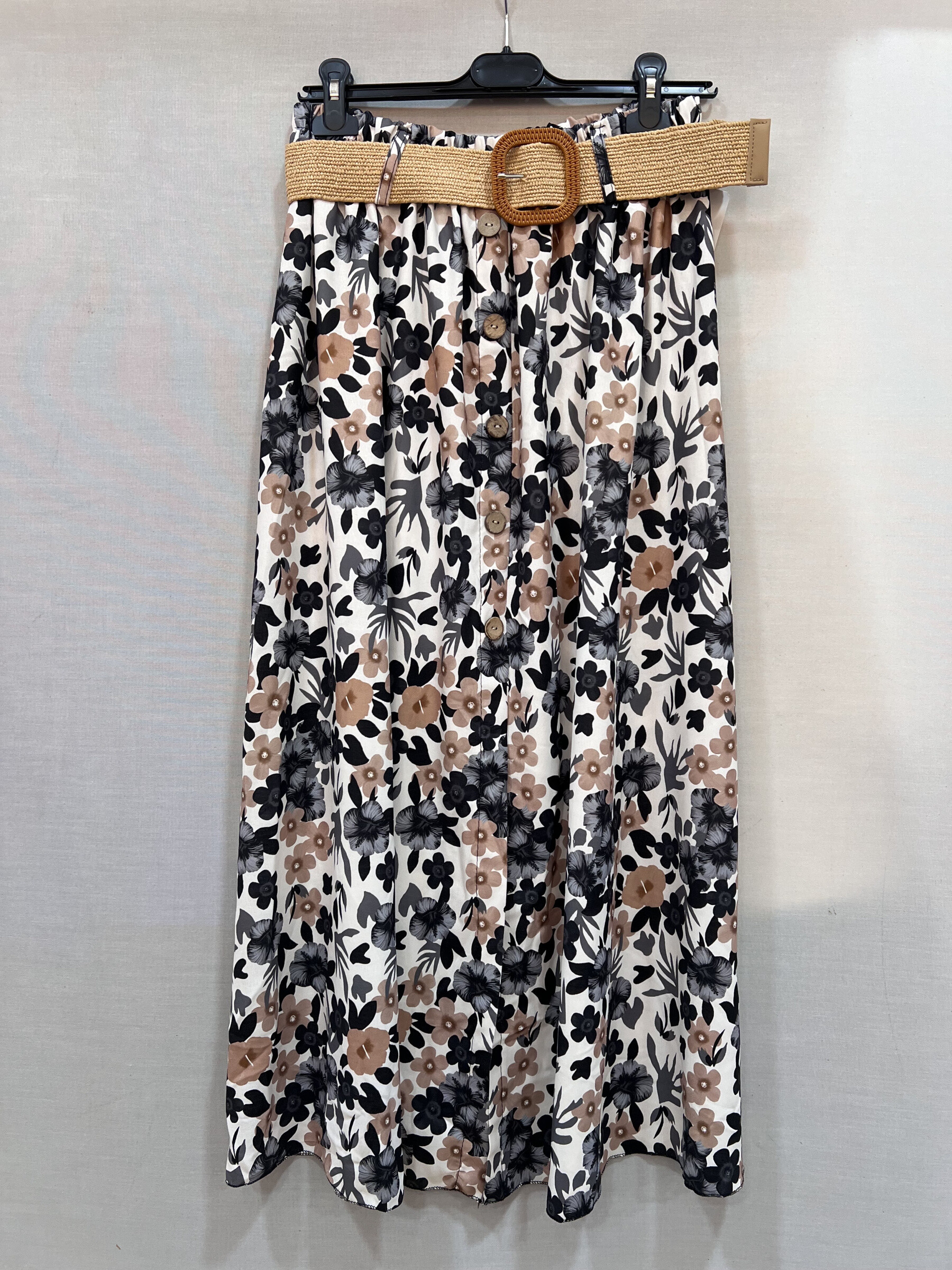 Grossiste Mily - jupe imprimé avec fente et ceinture