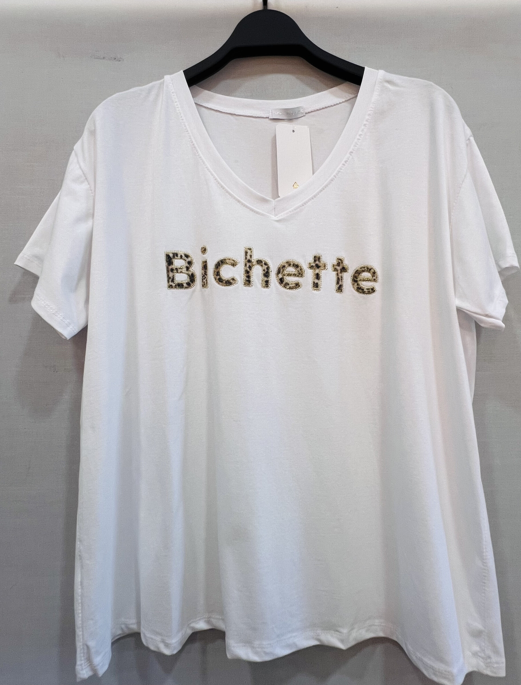 Grossiste Mily Grande Taille - t shirt grande taille col  v  , léopard bichette