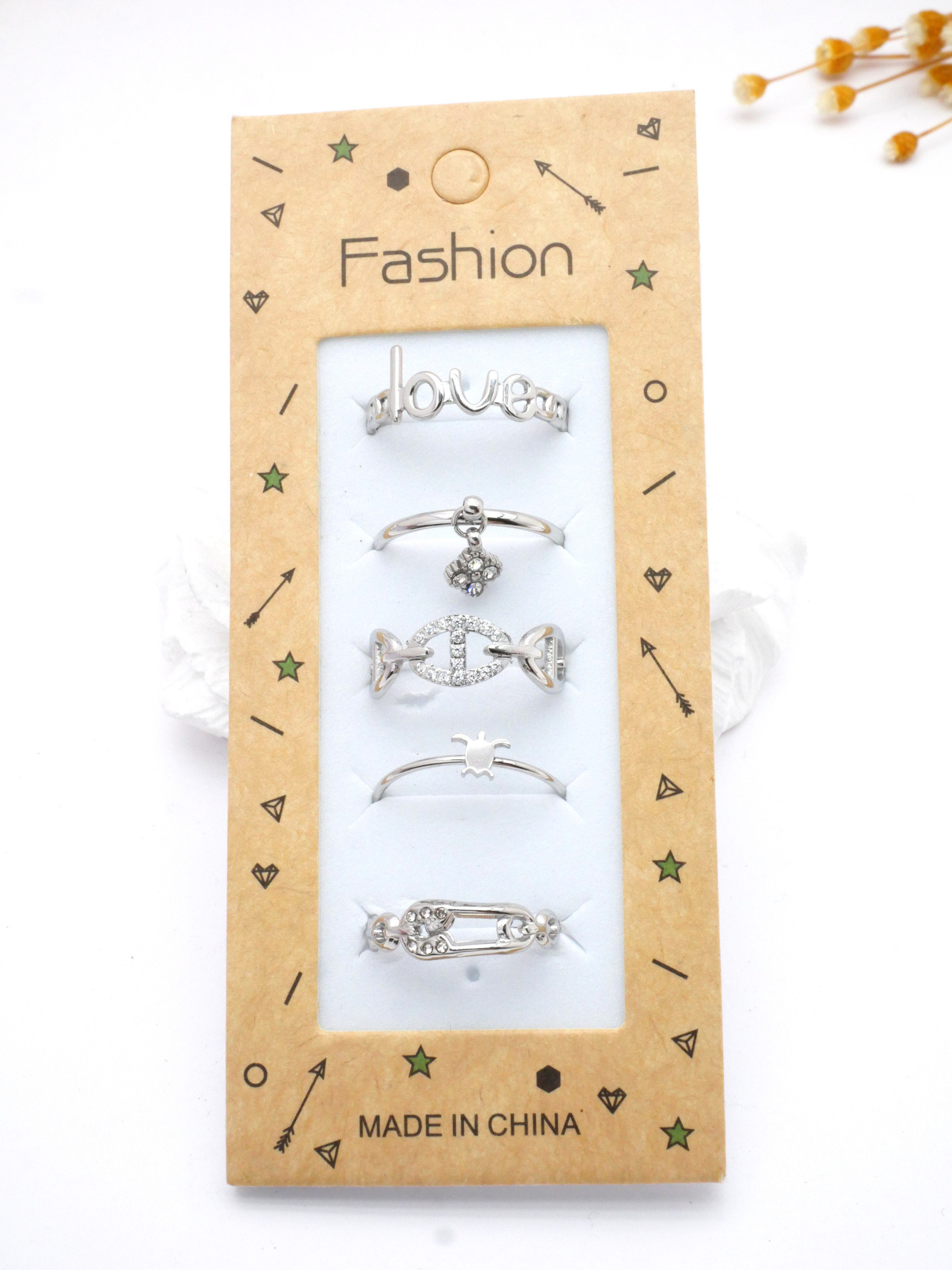 Grossista MIMIKO - SET DI 5 ANELLI IN ACCIAIO INOX 304