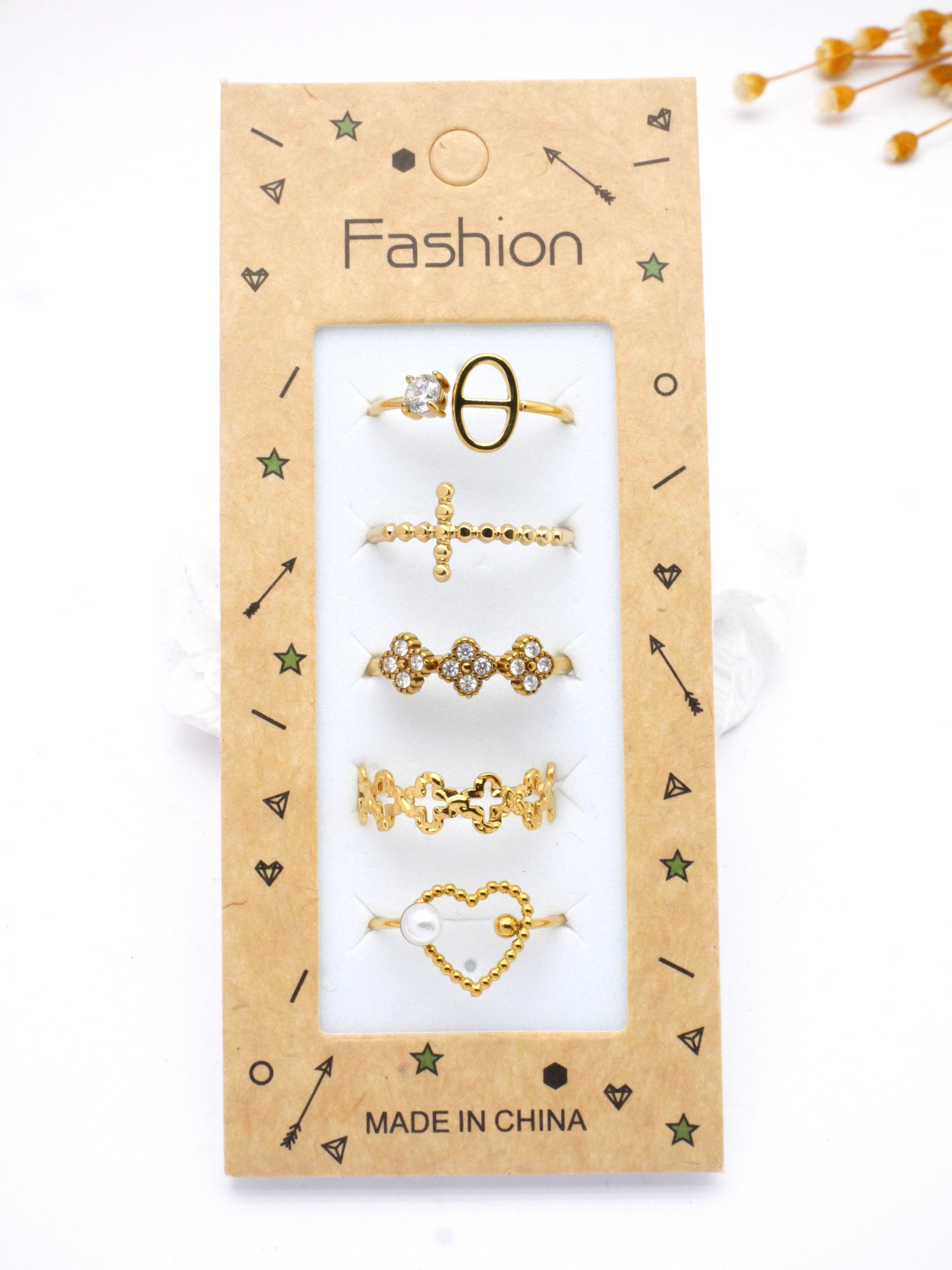 Grossista MIMIKO - SET DI 5 ANELLI IN ACCIAIO INOX 304