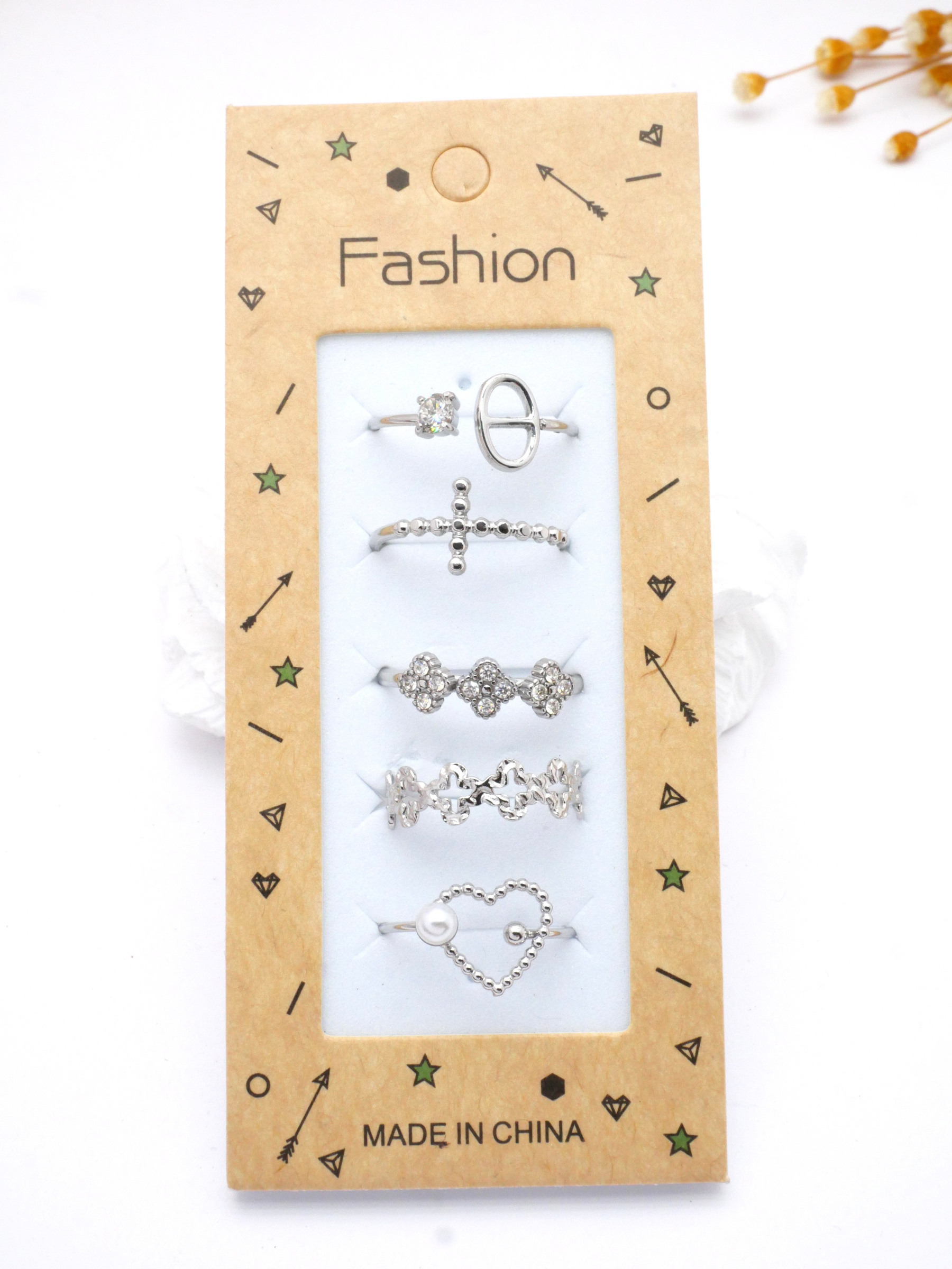 Grossista MIMIKO - SET DI 5 ANELLI IN ACCIAIO INOX 304