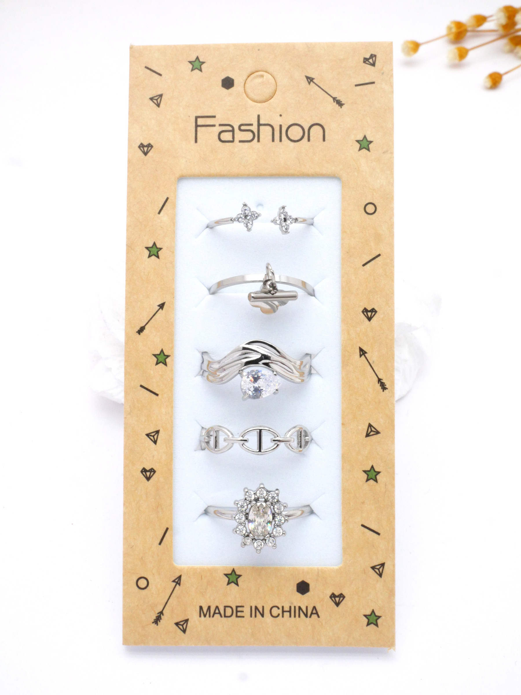 Grossista MIMIKO - SET DI 5 ANELLI IN ACCIAIO INOX 304