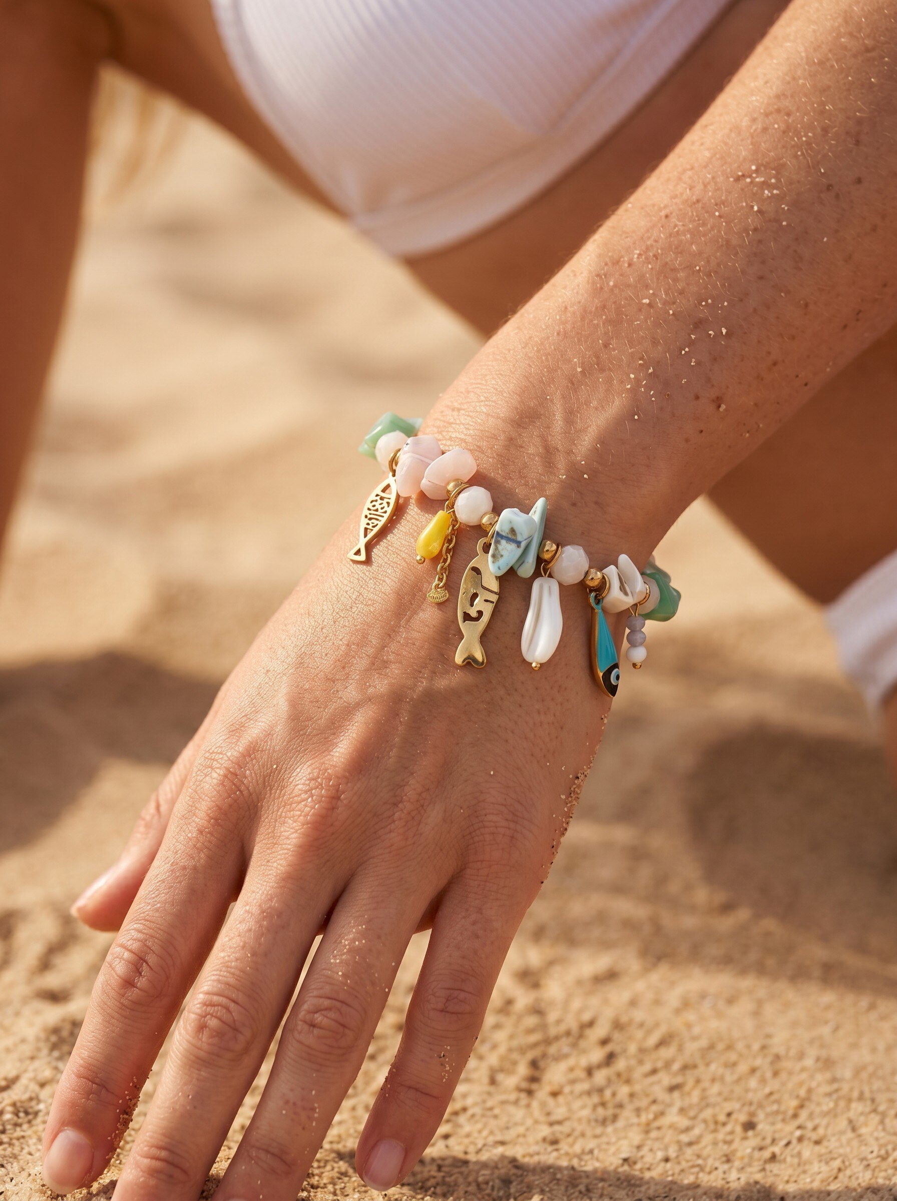 Grossiste MIMIKO - BRACELET ÉLASTIQUE EN COQUILLAGE ET ACIER INOXYDABLE 304