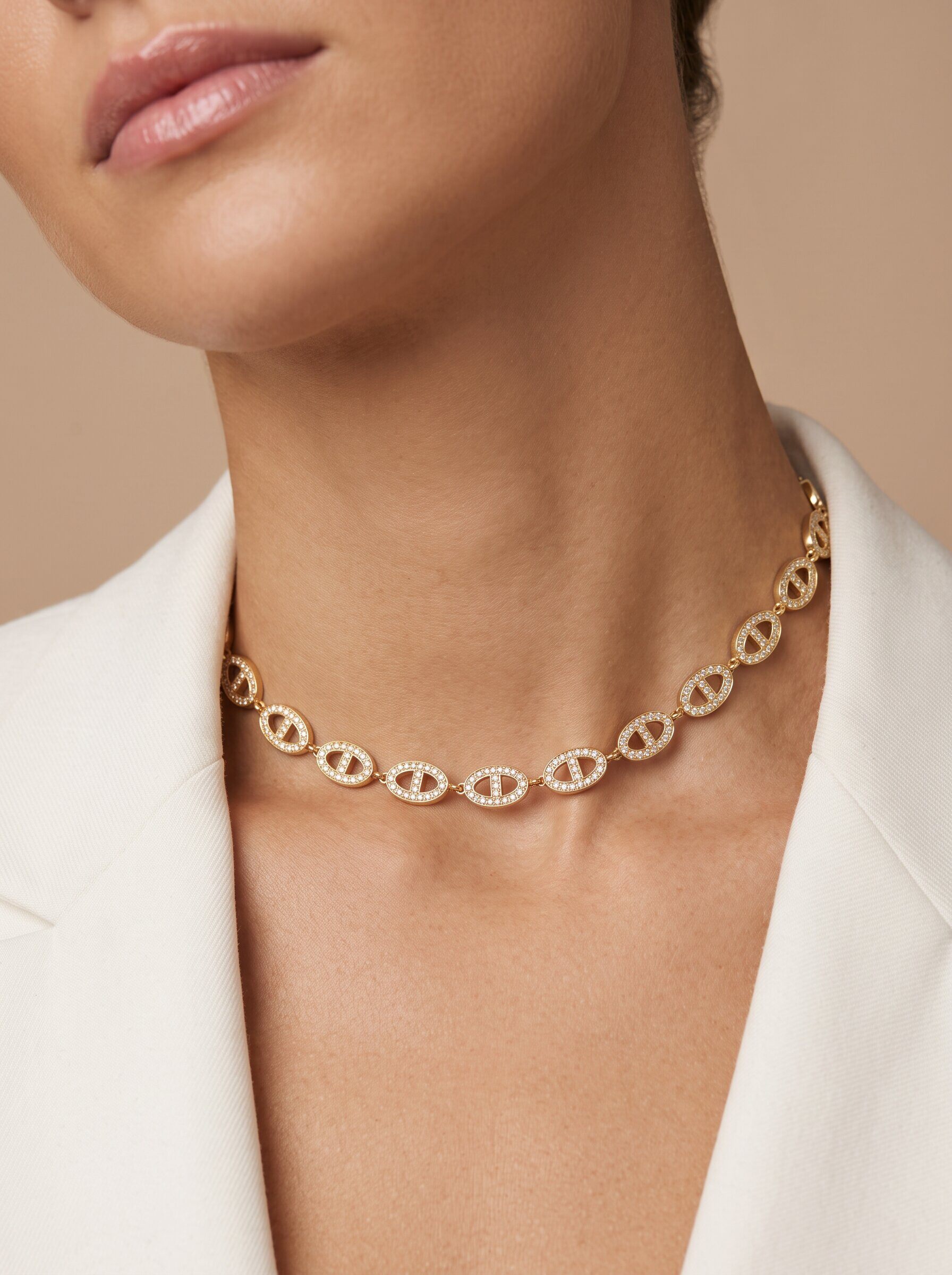Wholesaler MIMIKO - 304 STAINLESS STEEL CHOKER NECKLACE WITH RHINESTONES