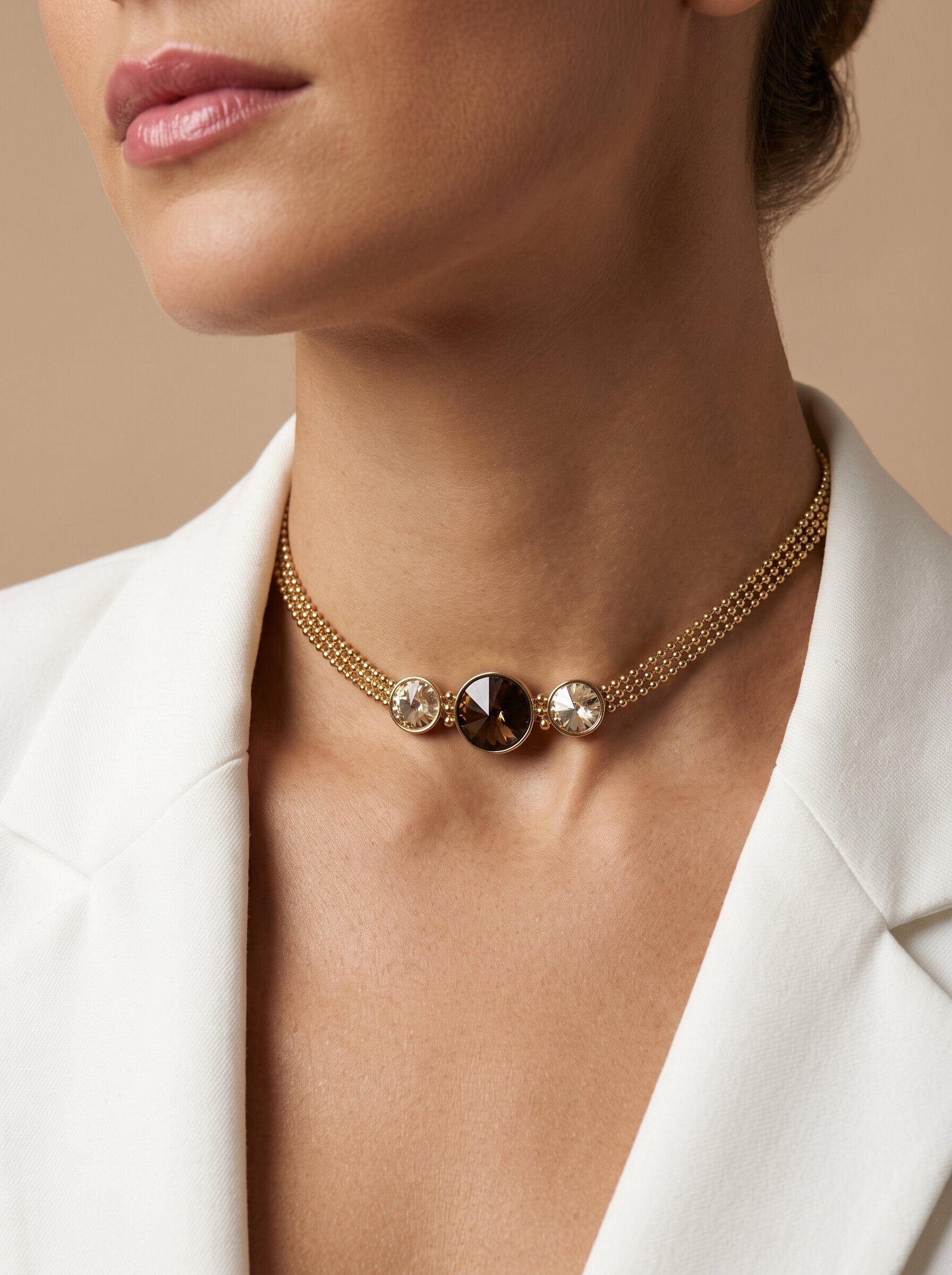 Wholesaler MIMIKO - 304 STAINLESS STEEL CHOKER NECKLACE WITH RHINESTONES