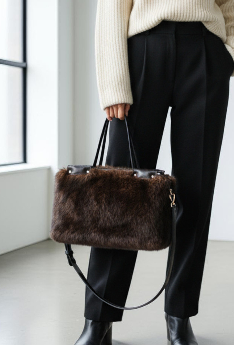 Wholesaler BESTINI (MIMOSA) - Crossbody and shoulder bag, faux fur effect, zippered, mixed materials