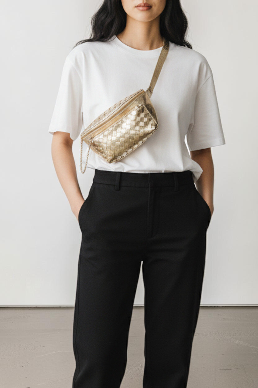 Grossiste MIMOSA BY BESTINI - Sac banane avec double poche, effet tressé