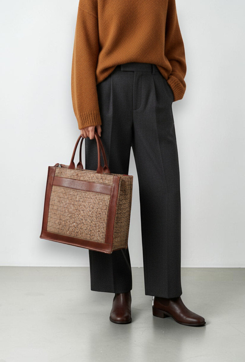Wholesaler MIMOSA BY BESTINI - Tote bag, handles, cotton shoulder strap, dual-material, houndstooth effect