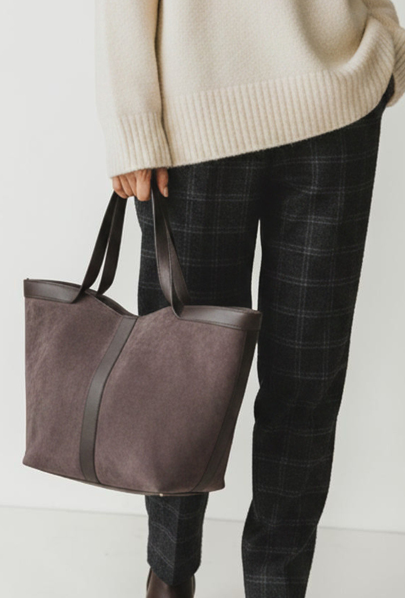 Grossista BESTINI (MIMOSA) - Borsa tote, stile cesta, misto camoscio, da portare a spalla, con cerniera