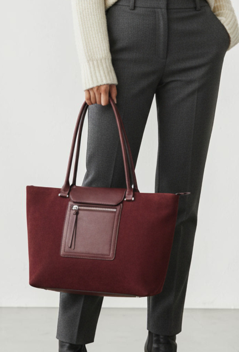 Wholesaler BESTINI (MIMOSA) - Tote bag, shoulder carry, handles, flap, zipped, front pocket, two-tone, suede effect