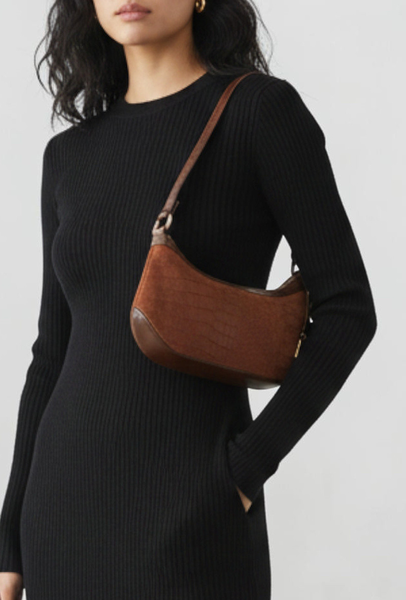 Wholesaler BESTINI (MIMOSA) - Shoulder baguette bag, crocodile effect and suede-like, zipped, decorative lock