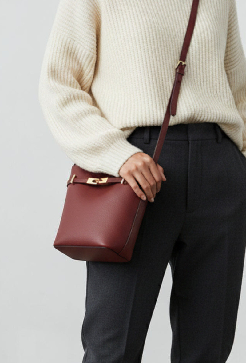 Wholesaler BESTINI (MIMOSA) - Bucket bag, worn on the shoulder or crossbody, decorative clasp and zippered, adjustable strap
