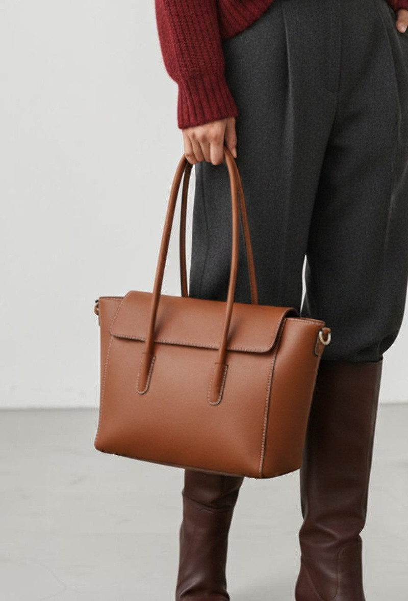 Wholesaler BESTINI (MIMOSA) - Large minimalist tote, two-in-one, with flap and zipper, chain pouch