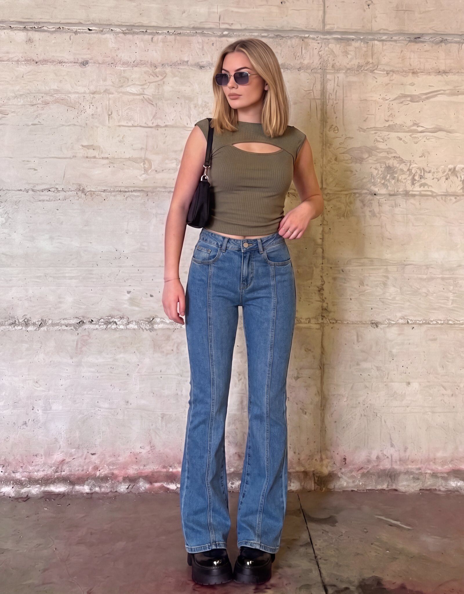 Wholesaler Miss Anna - Wide-leg jeans with visible stitching