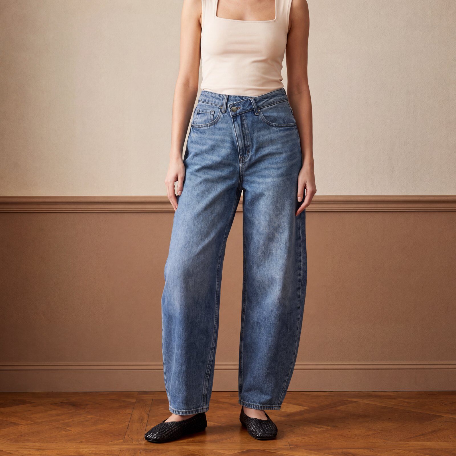 Mayorista Miss Anna - Jeans de corte globo asimétrico
