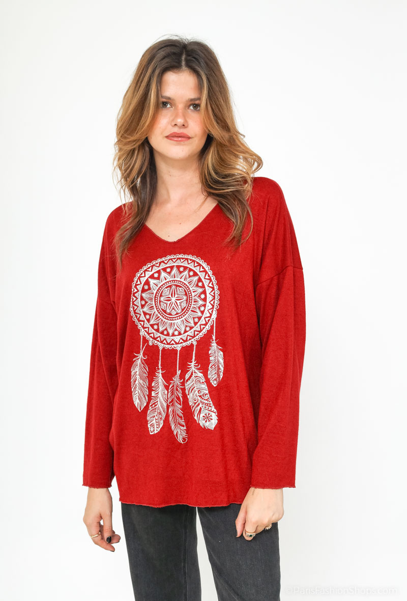 Wholesaler Miss Azur - Patterned rhinestone top. The model is 175cm tall
