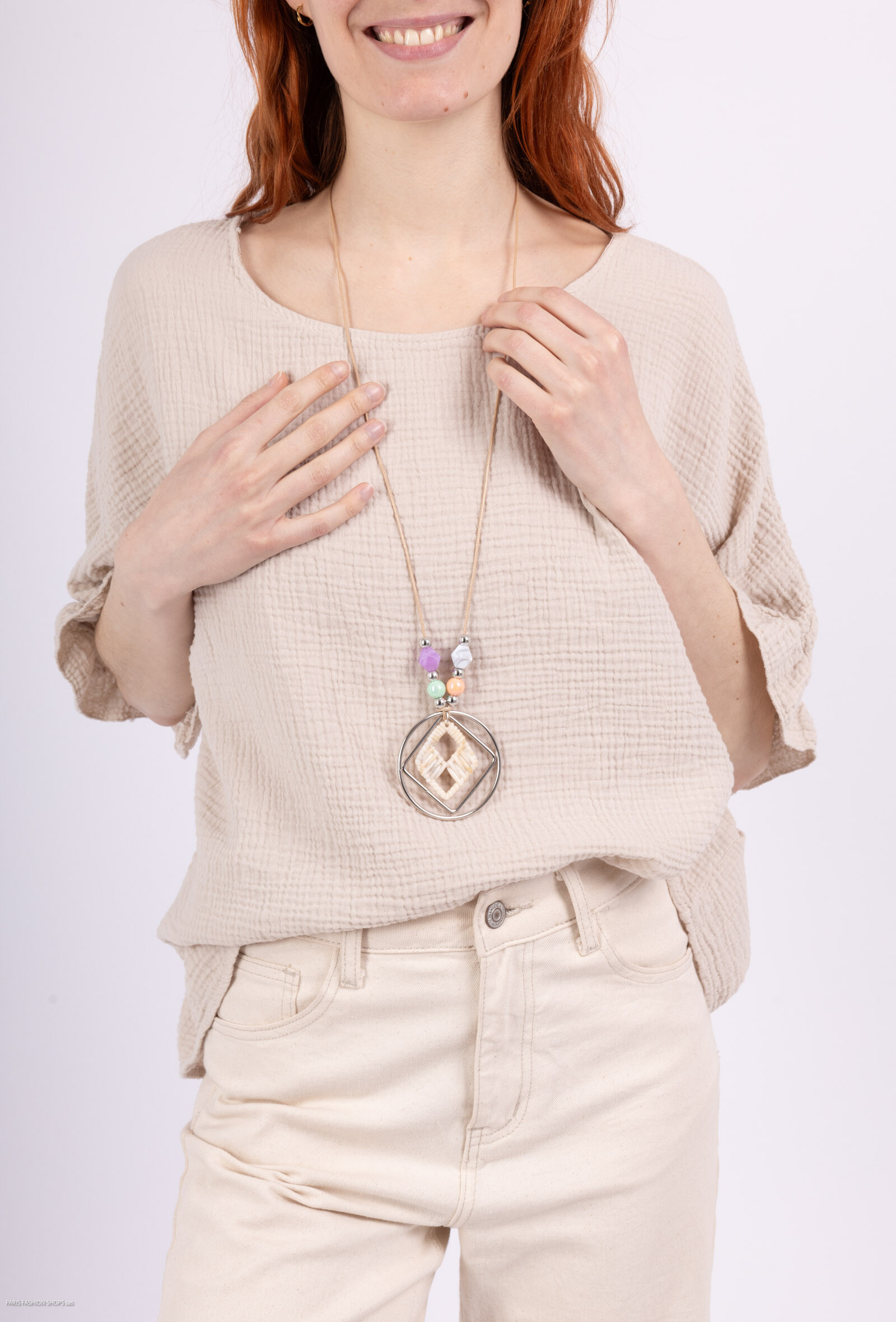Wholesaler Miss Azur - Cotton gauze blouse with necklace