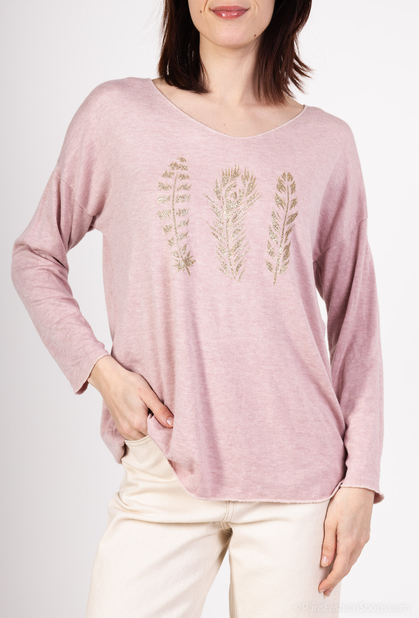 Wholesaler Miss Azur - Blouse with 3 feathers