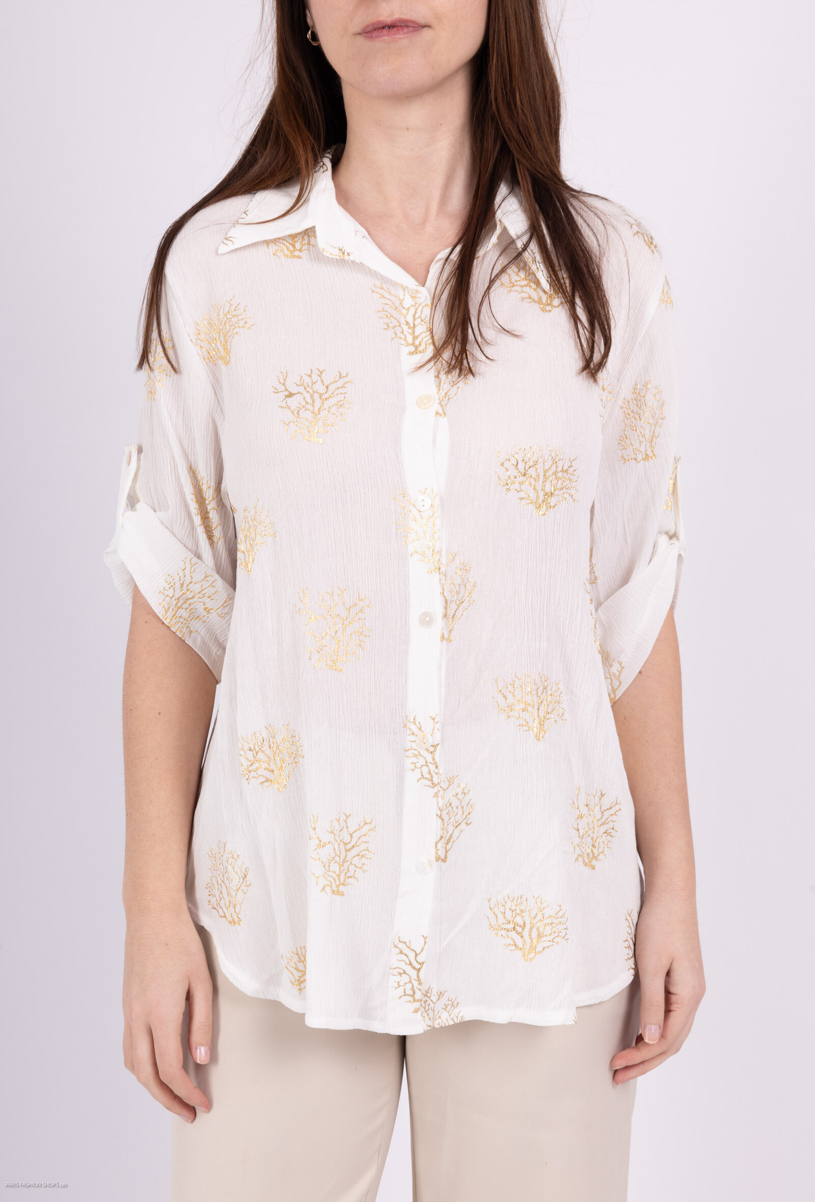 Wholesaler Miss Azur - Fluid and light shirt with a golden pattern