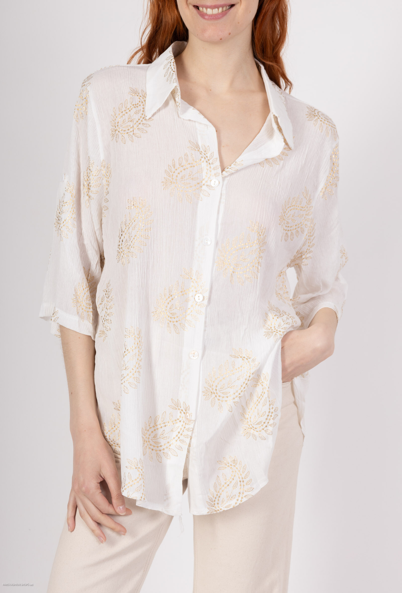 Wholesaler Miss Azur - Fluid and light shirt with a golden pattern