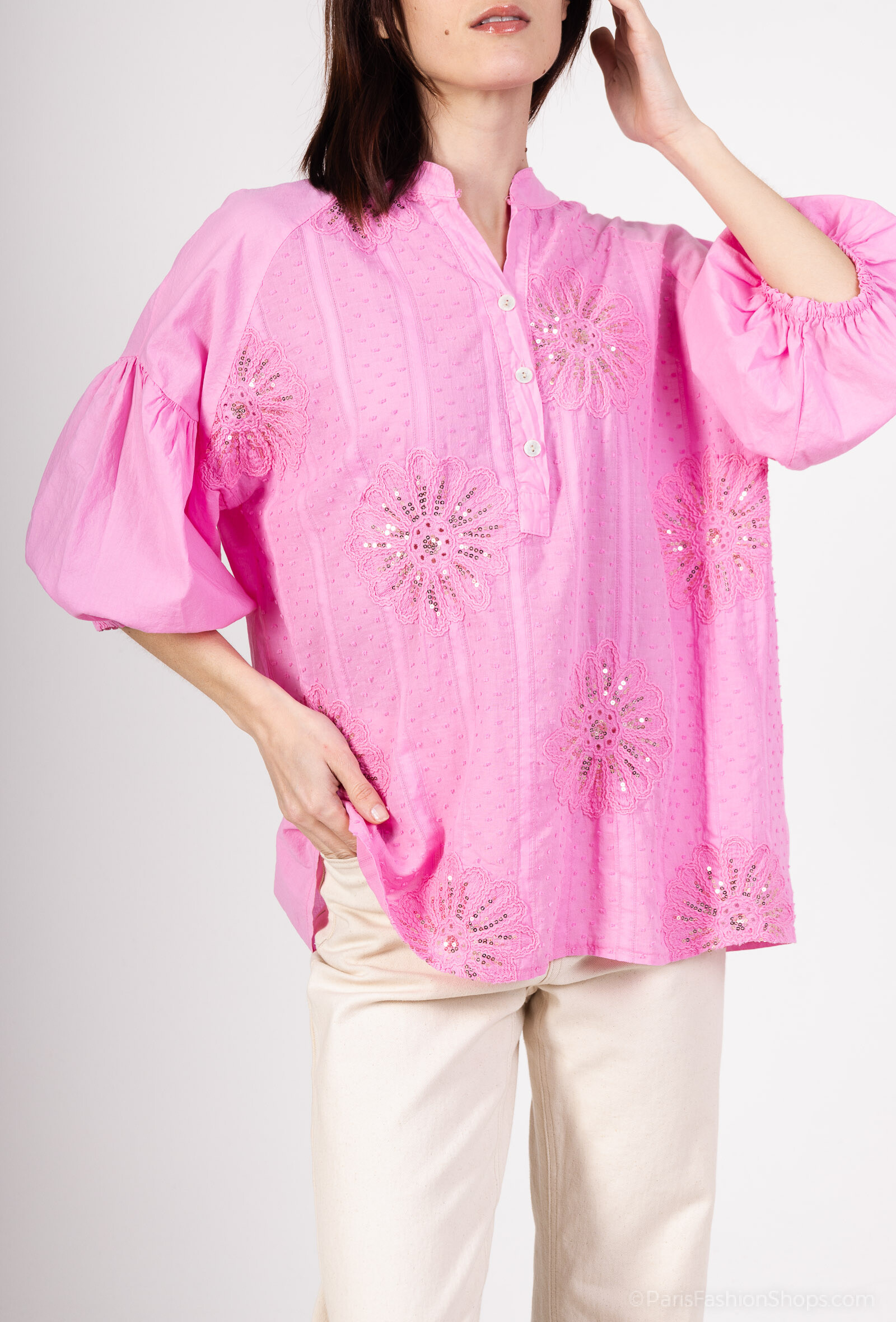 Wholesaler Miss Azur - Fleur cotton -cotton shirt with flower
