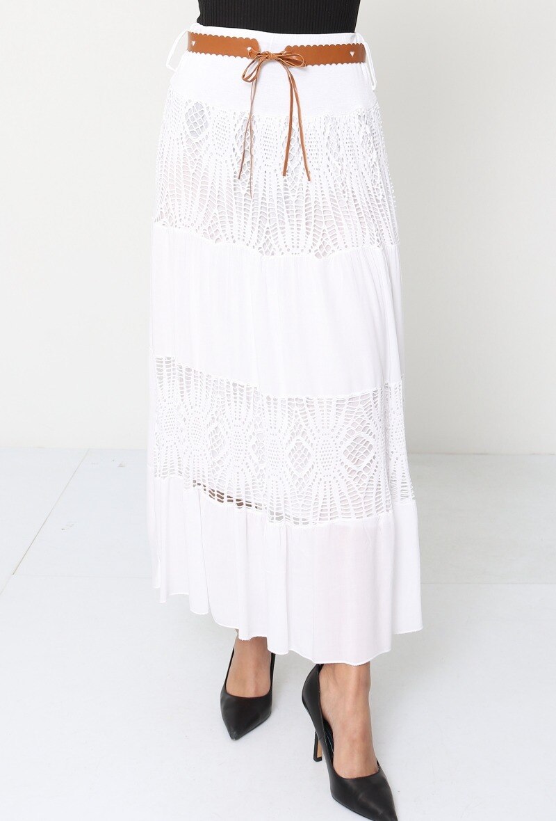 Wholesaler Miss Azur - Bohemian long skirt with lace and belt